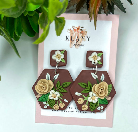 Brown Square Floral Roses