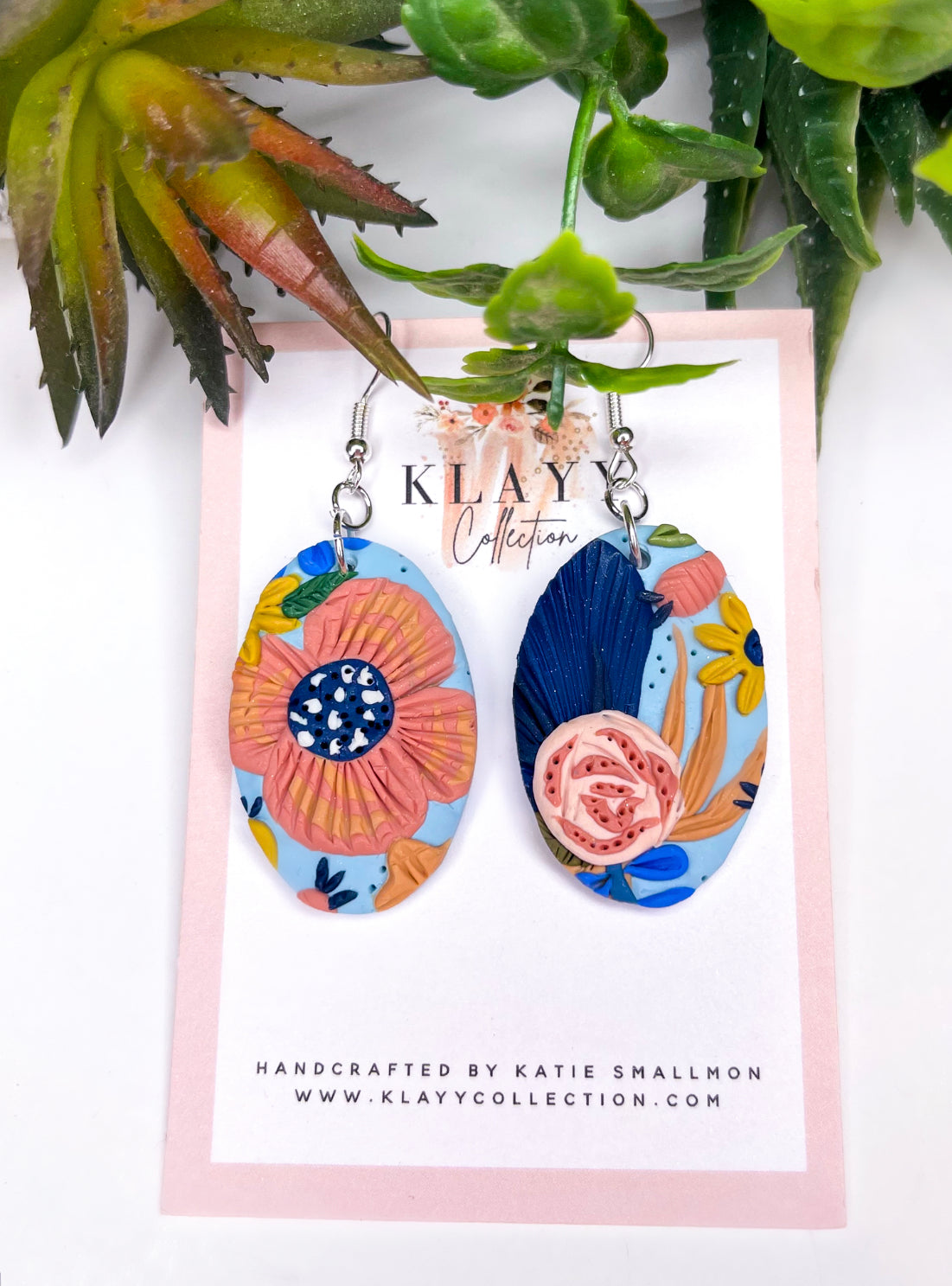 Artistic Floral Pattern Polymer Clay Earrings with Hook