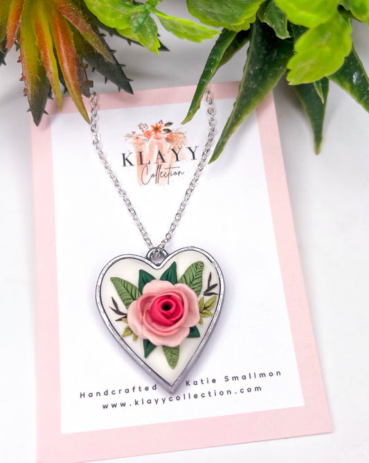 Rose Heart Pendant Silver Frame