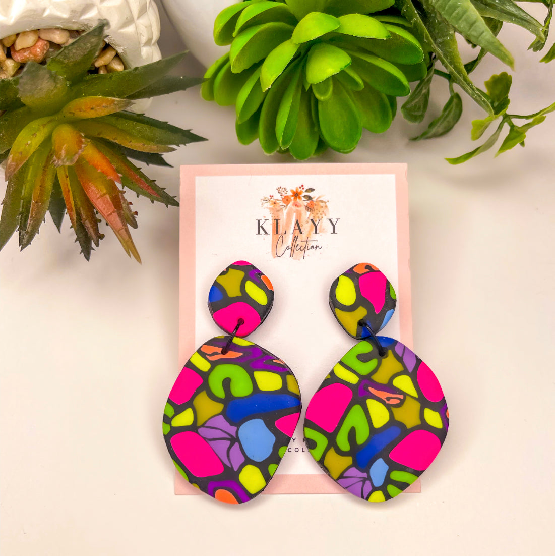 Pop Art Brights Polymer Clay Earrings Large Round