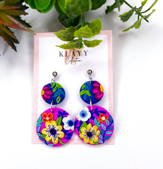 Poppin’ Florals Polymer Clay Clip On Earring Layered