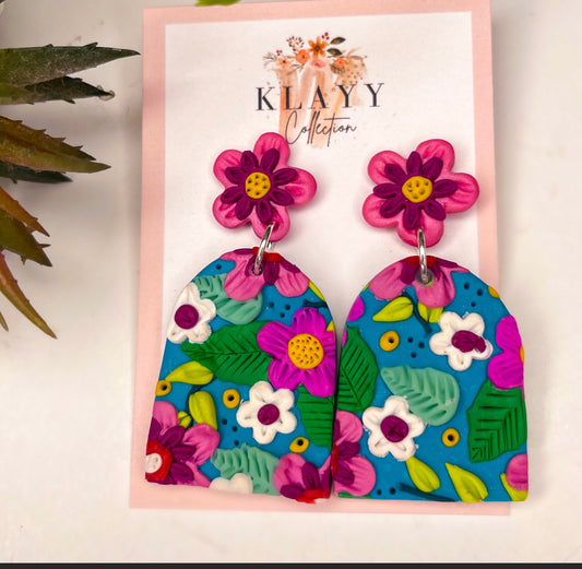 Tropical Vibes Floral Polymer Clay Earrings Arch