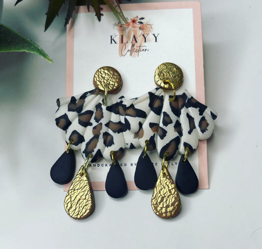 Animal print scollop polymer clay earrings with dangle
