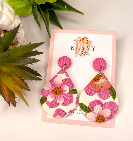 Mum’s Flowers Polymer Clay Earrings Drop