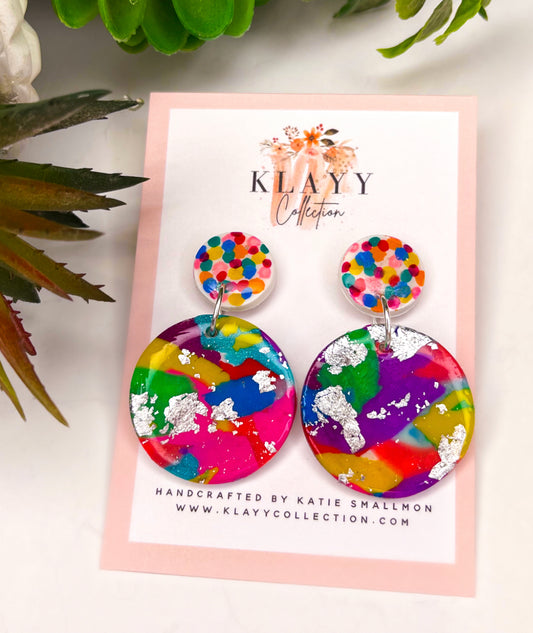 Colour Splash Polymer Clay Earrings With Silver Round