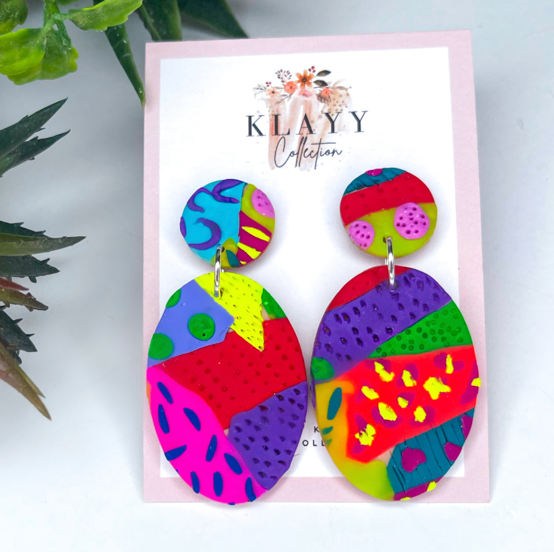 Neon Patchwork Polymer Clay earrings