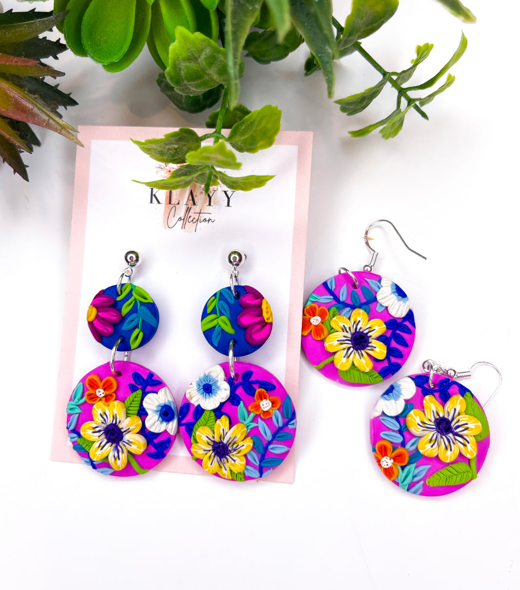 Poppin’ Florals Polymer Clay Earrings Layered