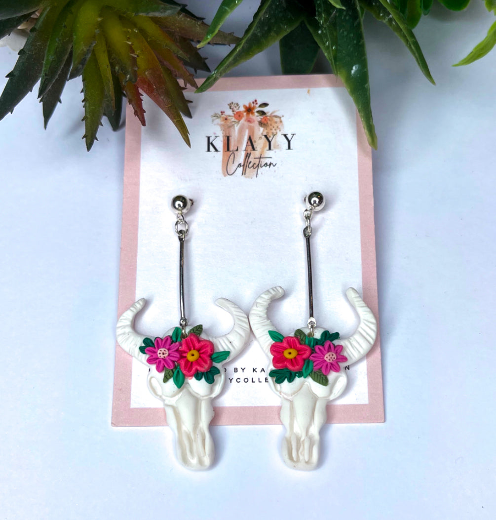 Floral Longhorn Cow White