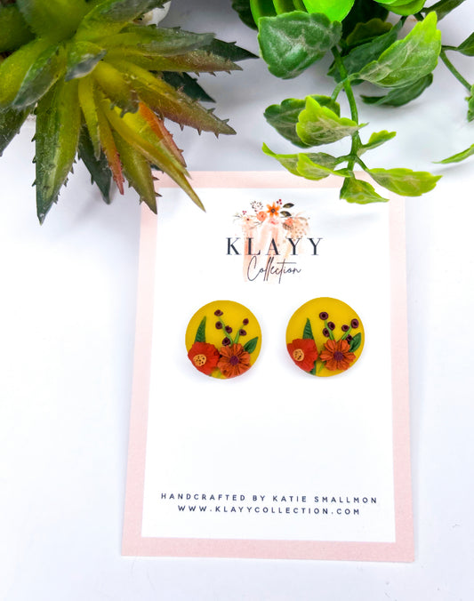 Mustard Floral Studs