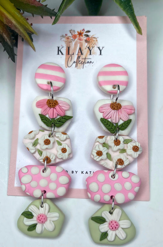 Clip On Shabby Chic Long Dangles with Stripe Stud