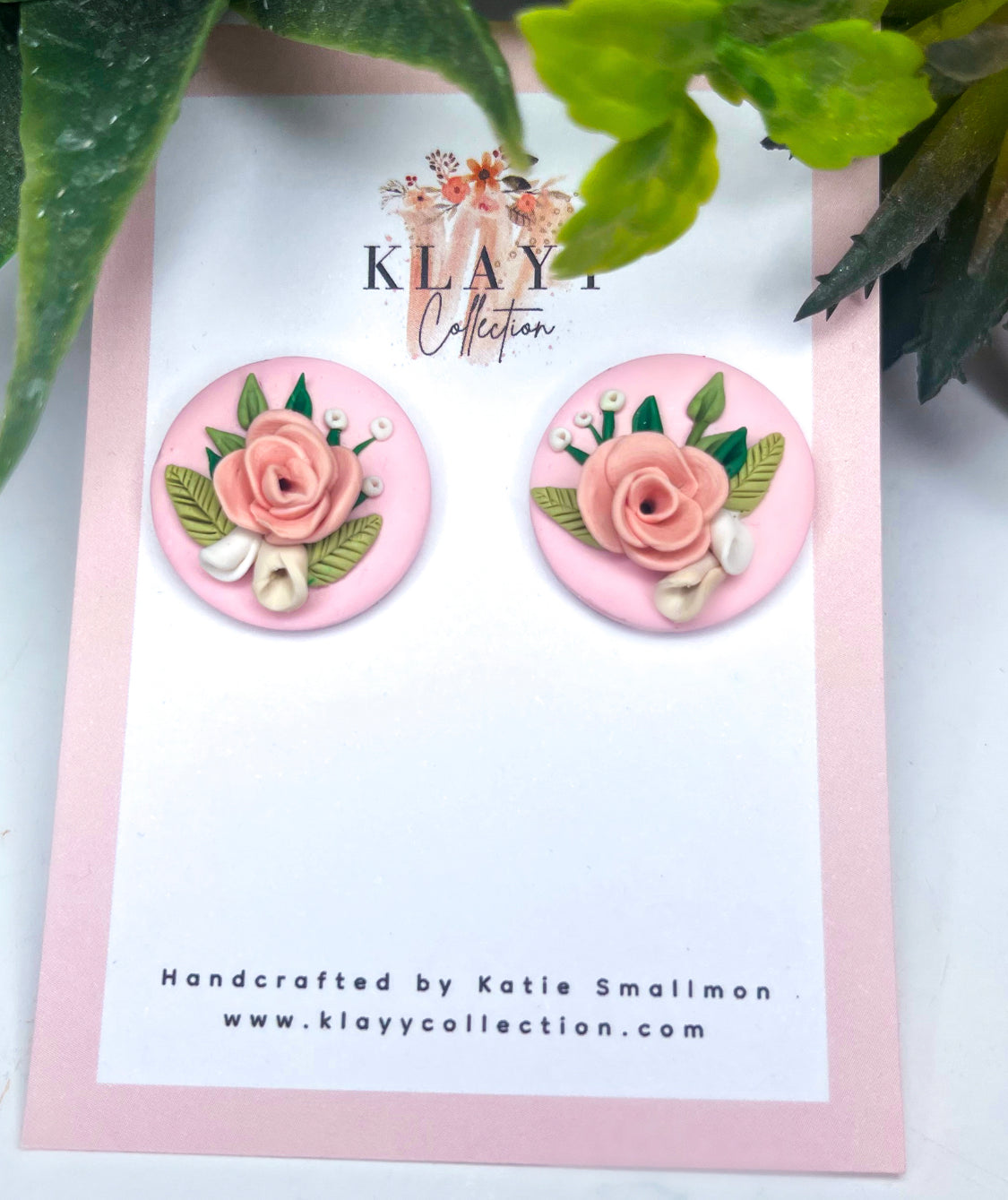 Clip On Pink Rose Studs for Mum