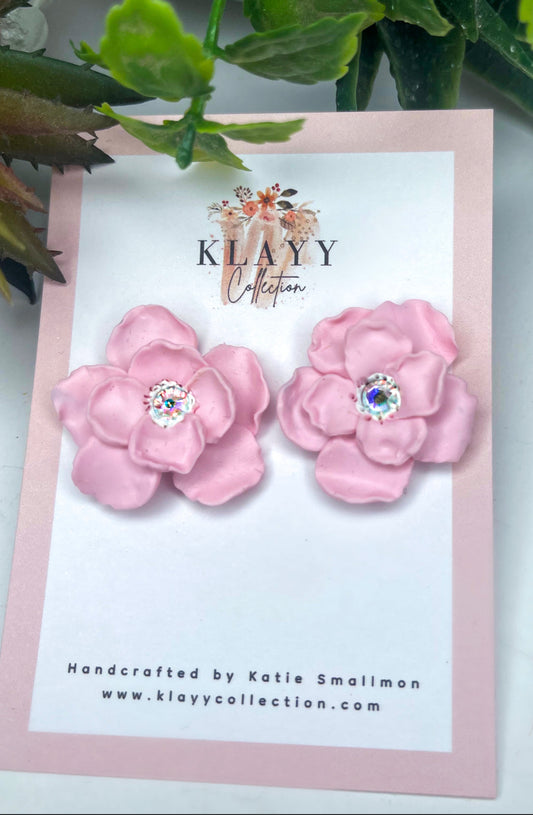 Clip On Rose Studs with Swarovski Crystals for Mum