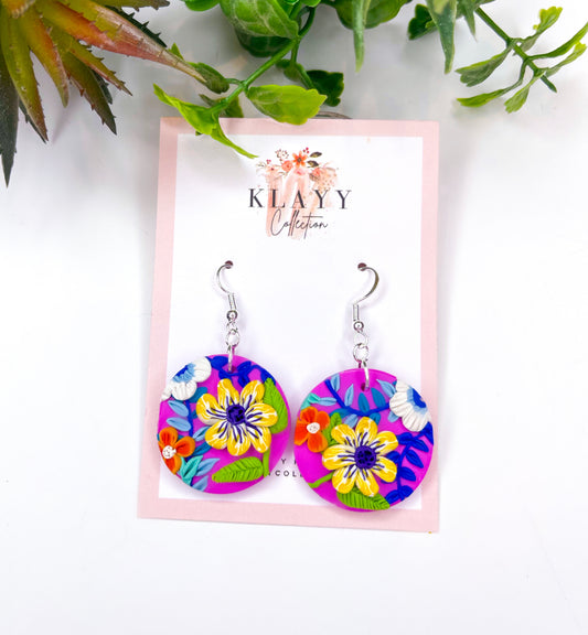 Poppin’ Florals Polymer Clay Earrings Round