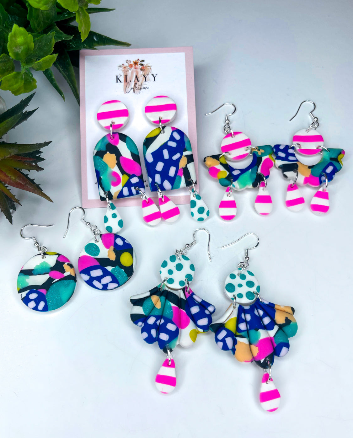 Colour Splash with Stripes Polymer Clay Earrings arch