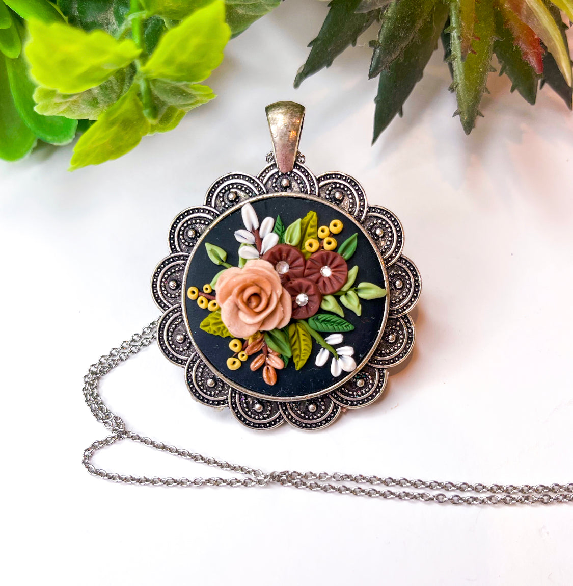 Black Antique Floral Bouquet Pendant