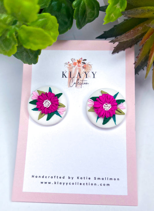 Clip On Pink Flower Studs