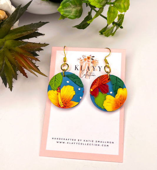 Tropical Flower Polymer Clay Earrings Round