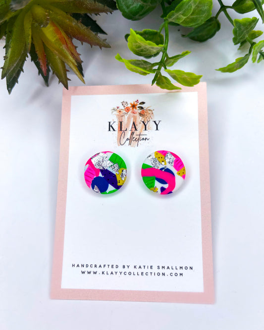 Clip On Vibrant Colour Studs with Silver