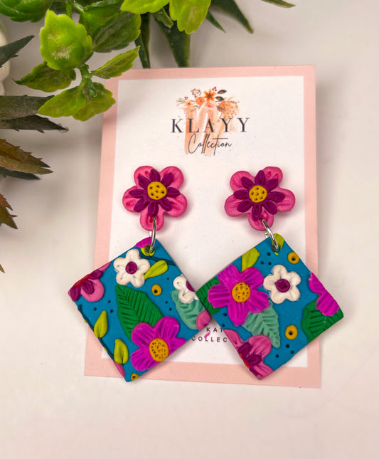 Tropical Vibes Floral Polymer Clay Earrings Square