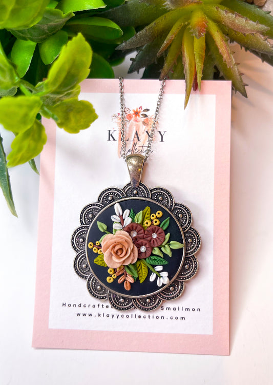 Black Antique Floral Bouquet Pendant
