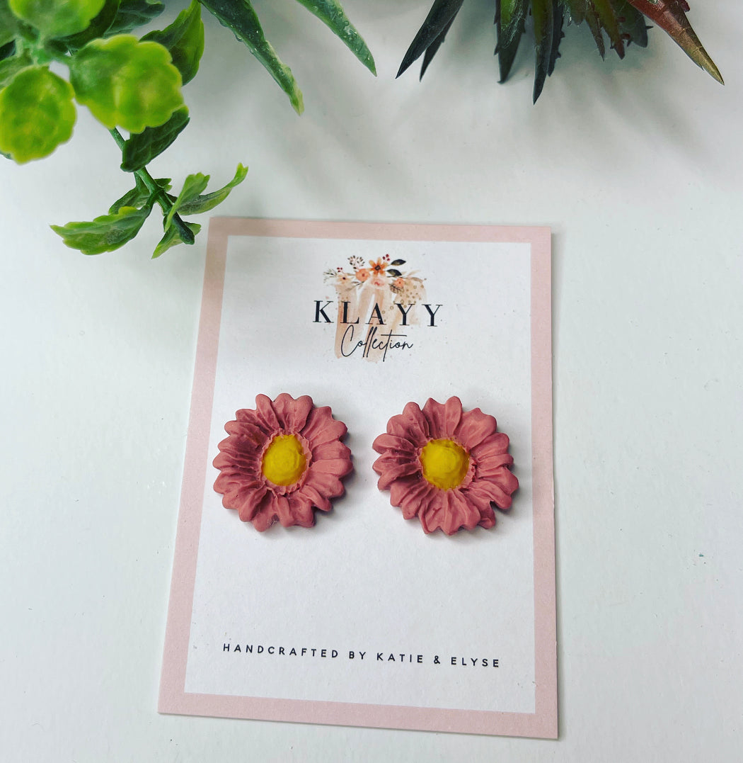 Pink Daisies Polymer Clay Studs