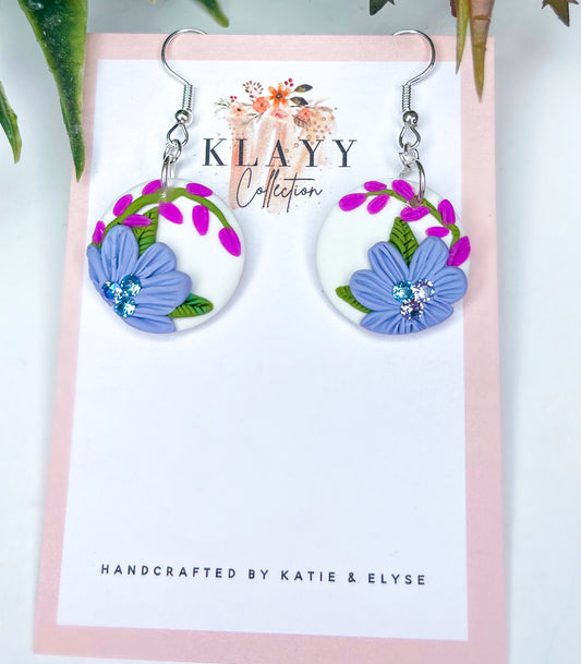 Purple Flowers with Genuine Crystals Petite Oval
