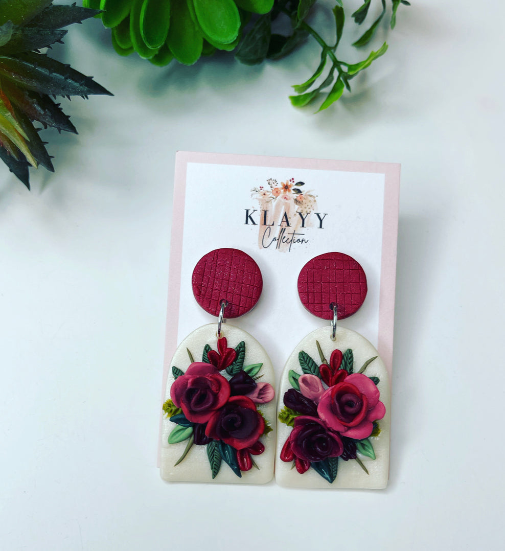 Red Roses Bouquet polymer clay earrings
