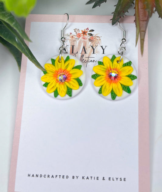 Yellow Sunflowers with Genuine Crystals Petite Round