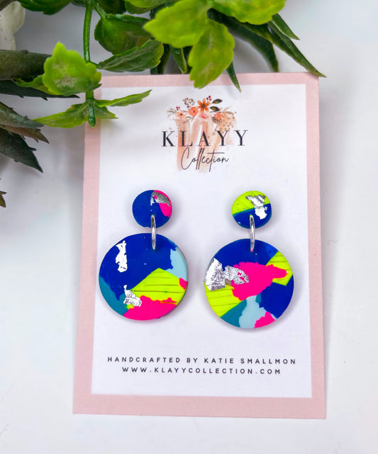 Vivid Dreams With Silver Polymer Clay Earrings Round